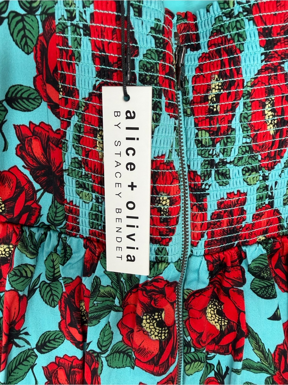 Alice + Olivia Red Floral Mini Dress on Turquoise - Picture 3 of 5